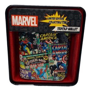 Marvel Comics Captain America Men's Trifold Wallet- Limited Edition Tin Box